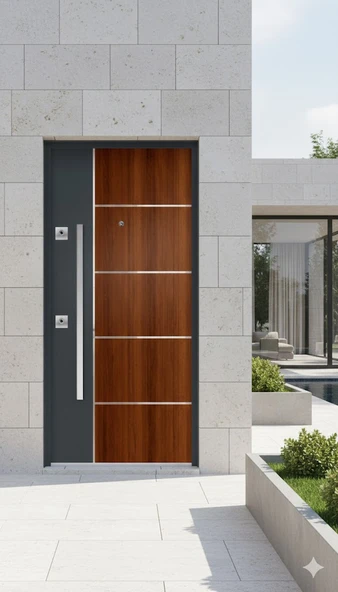 LİV Concept Modern Villa Serisi - Ahşap Görünümlü Antrasit Çelik Kapı ürün görseli 1