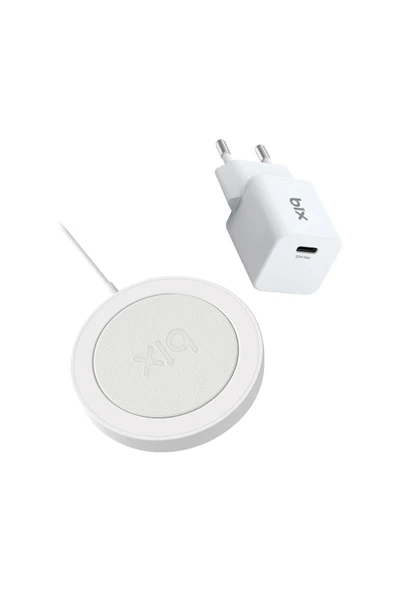 Bix BXMG20 15W Manyetik Kablosuz Şarj Cihazı ve 20W GaN Type-C PD Şarj Adaptörü Beyaz ürün görseli 1
