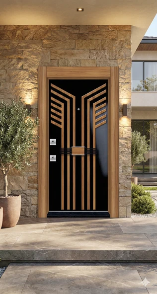 LİV Concept Lüks Seri Modern Tasarım Villa Ve Daire Giriş Çelik Kapısı - Siyah/ceviz (110x210 Cm - Pervazdan Pervaza) ürün görseli 1