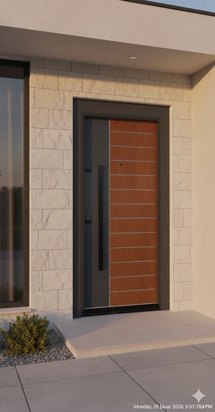 LİV Concept Modern Villa Tipi Antrasit & Ahşap Görünümlü Çelik Kapı - Resim 2