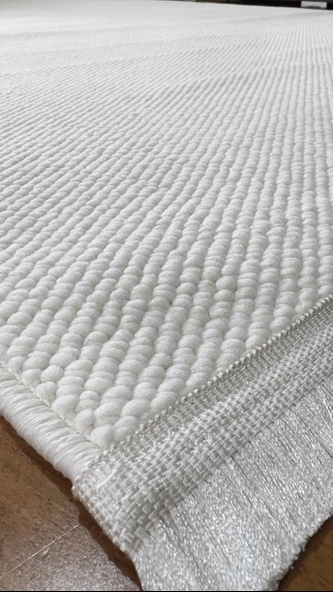 Krem İskandinav Yumuşak Bukle Minimalist Tozumaz Salon Koridor Oturma Odası Özel Kesim Halı Yolluk ürün görseli 1