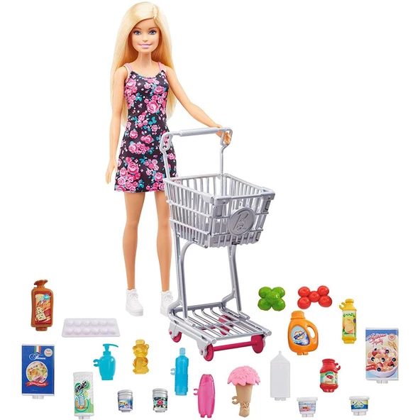 Orjinal Barbie Süpermarkette Alışverişte Oyun Seti Barbie ve Alışveriş Arabası ürün görseli 1
