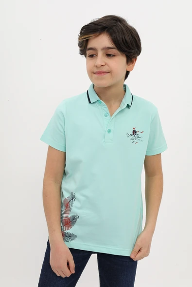 Toontoy Erkek Çocuk Baskılı Polo Yaka Düğmeli Kısa Kollu Tişört ürün görseli 1