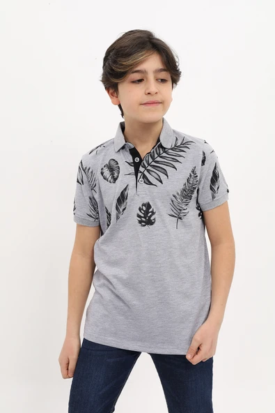 Toontoy Erkek Çocuk Baskılı Polo Yaka Düğmeli Kısa Kollu Tişört ürün görseli 1