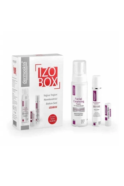 DERMOSKİN Izobox Yağsız & Yoğun Bakım Seti(nemlendirici Krem 50 Ml+Yüz Yıkama Köpüğü 200 Ml + Lip Care Stick) ürün görseli 1