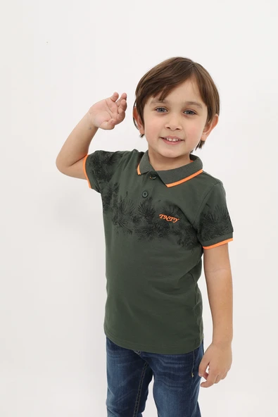 Toontoy Erkek Çocuk Baskılı Polo Yaka Düğmeli Kısa Kollu Tişört ürün görseli 1