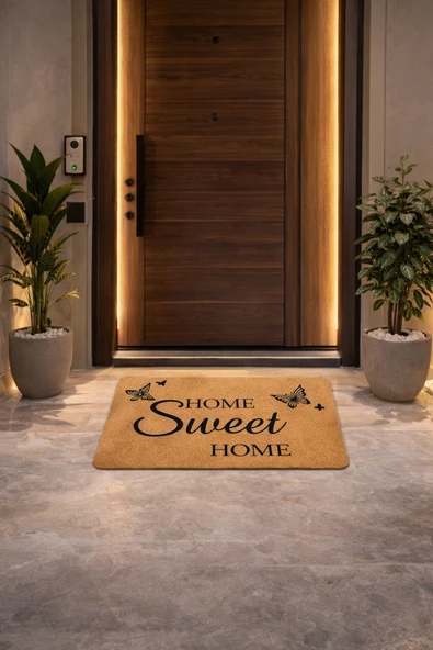 Esnature Evim Evim Güzel Evim Home Sweet Home Kahverengi Kapı Önü Paspası 45x70 Cm ürün görseli 1