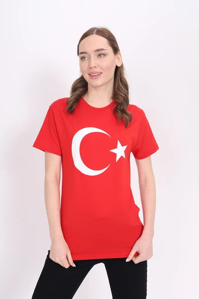 Toontoy Unisex Ay Yıldız Baskılı Bisiklet Yaka Kısa Kollu Tişört ürün görseli 1