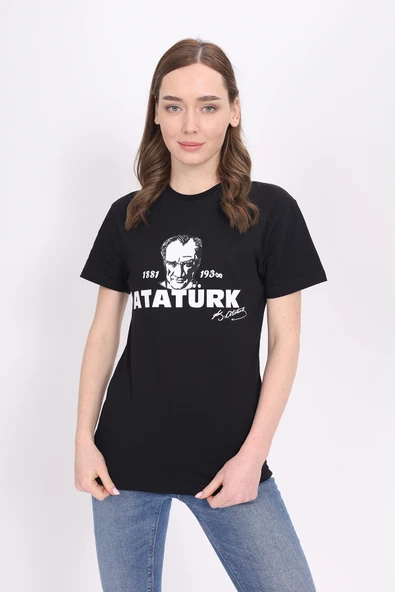 Toontoy Unisex Atatürk Baskılı Bisiklet Yaka Kısa Kollu Tişört ürün görseli 1