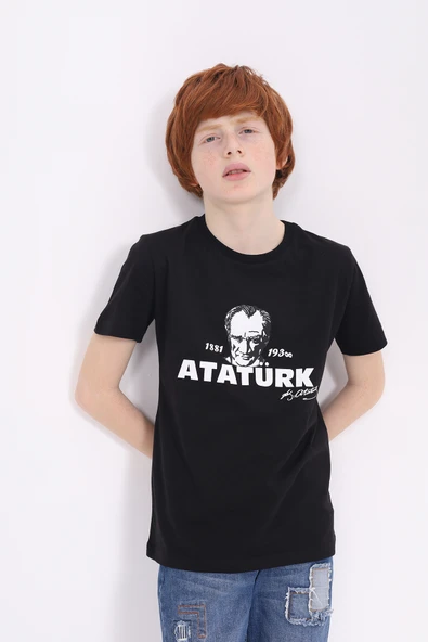 Toontoy Unisex Atatürk Baskılı Bisiklet Yaka Kısa Kollu Tişört ürün görseli 1