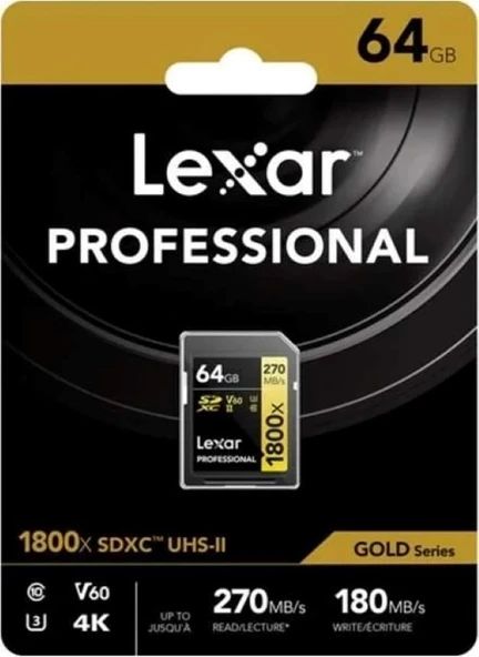 Lexar 64 GB Gold Series 1800x SDXC Class 10 UHS-II Hafıza Kartı ürün görseli 1