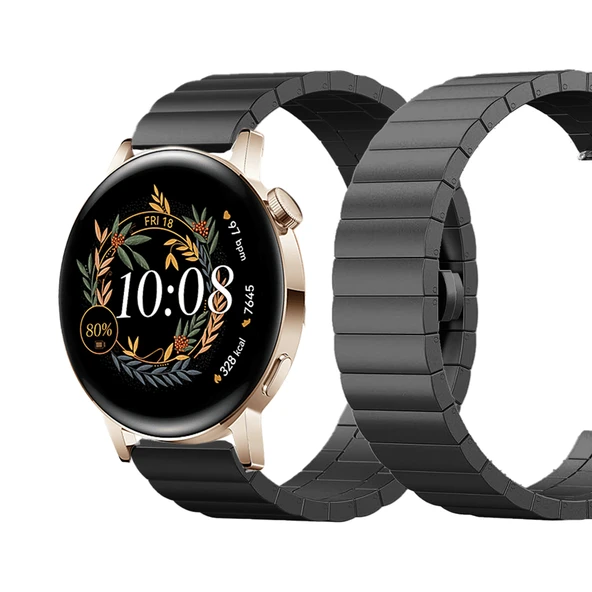 Huawei Watch GT3 42mm GT2 42mm Uyumlu Premium Solid Gövde Güvenli Kilit Paslanmaz Çelik Metal Kordon  Siyah ürün görseli 1