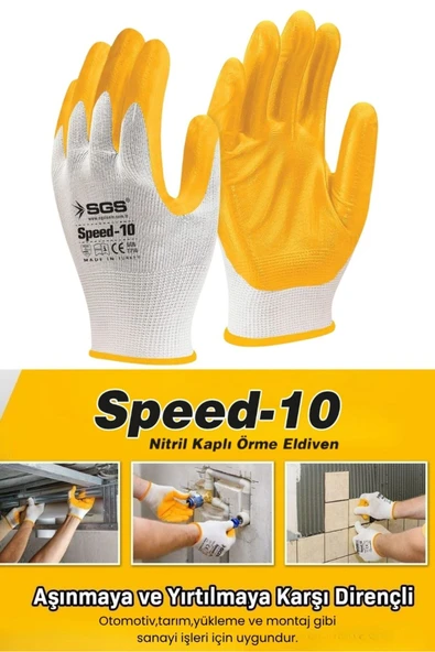 SGS7710 SPEED10 İŞ ELDİVENİ NİTRİL KAPLAMA ÖRME SARI İŞ GÜVENLİĞİ ELDİVENİ 50 ÇİFT ürün görseli 1