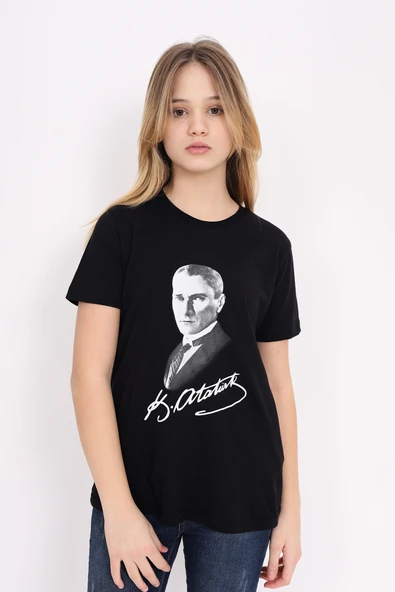Toontoy Unisex Atatürk Baskılı Bisiklet Yaka Kısa Kollu Tişört ürün görseli 1