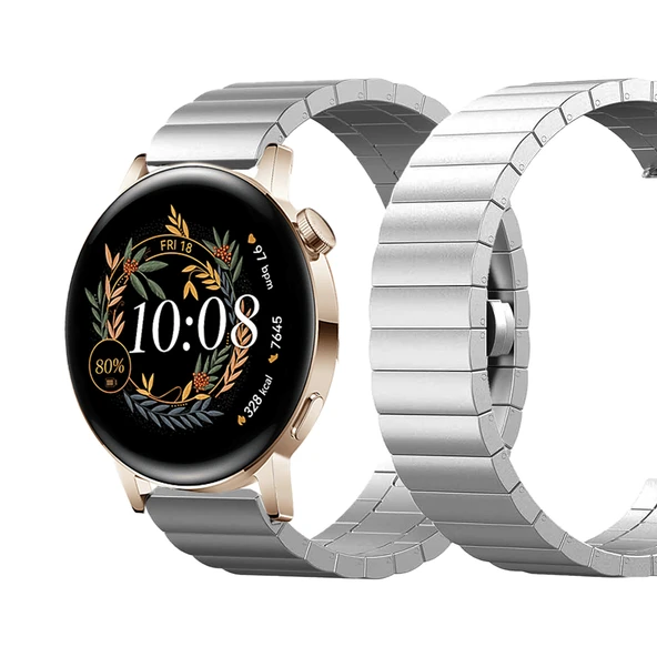 Huawei Watch GT3 42mm GT2 42mm Uyumlu Premium Solid Gövde Güvenli Kilit Paslanmaz Çelik Metal Kordon  Gümüş ürün görseli 1