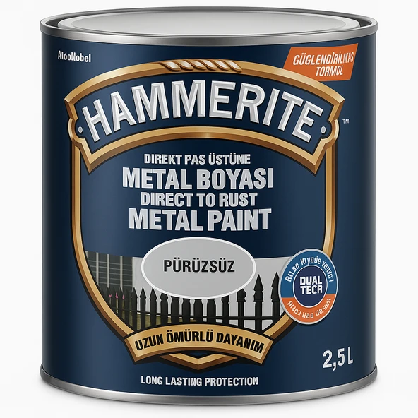 Marshall Hammerite Astarsız Boyasız Paslı Yüzey Metal Boyası Pürüzsüz Siyah 0,75 L ürün görseli 1