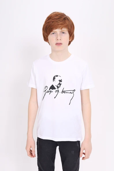 Toontoy Unisex Atatürk Baskılı Bisiklet Yaka Kısa Kollu Tişört TKSS25TS23082 ürün görseli 1