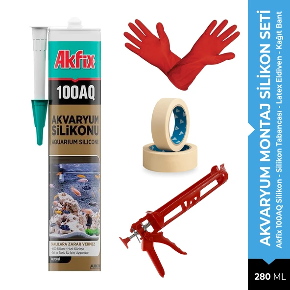 Akfix 100AQ Şeffaf Akvaryum Silikon Uygulama Seti 4 Parça - %100 Saf Silikon Balık Dostu ürün görseli 1