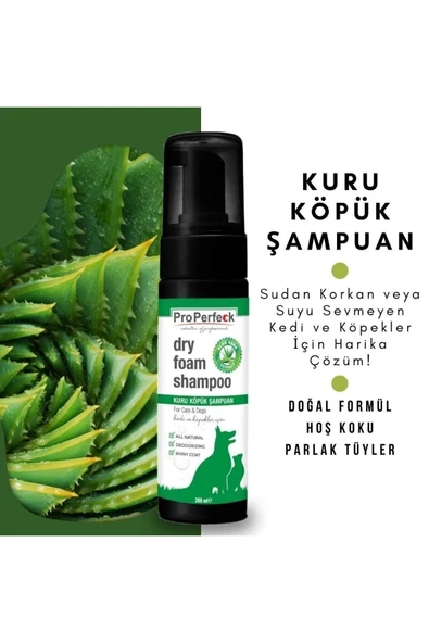 Kedi Köpek Kuru Köpük Şampuan 200 Ml Aloe Vera Özlü ürün görseli 1