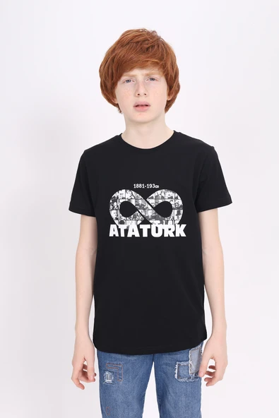 Toontoy Unisex Atatürk Baskılı Bisiklet Yaka Kısa Kollu Tişört ürün görseli 1