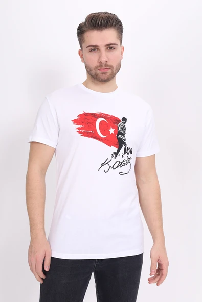 Toontoy Unisex Atatürk Baskılı Bisiklet Yaka Kısa Kollu Tişört ürün görseli 1
