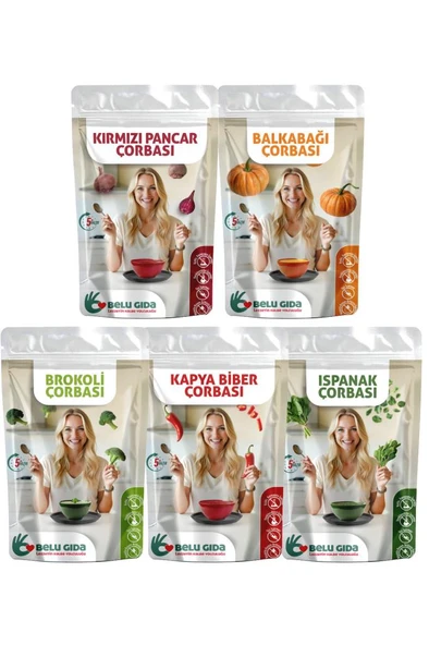 Belu Sebzeli Çorba Seti (Pancar+Balkabağı+Brokoli+Kapya+Ispanak) ürün görseli 1
