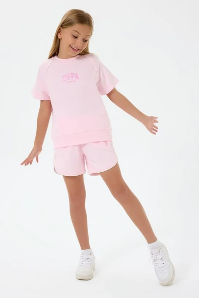 U.S. Polo Assn Kız Çocuk  2 li Şort T-şhirt Takım Pembe ürün görseli 1
