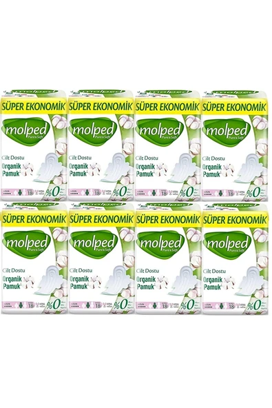 Molped Pure & Soft Hijyenik Ped Süper Ekonomik Uzun 18 Li 8 Adet ürün görseli 1