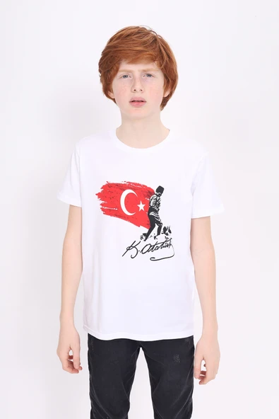 Toontoy Unisex Atatürk Baskılı Bisiklet Yaka Kısa Kollu Tişört ürün görseli 1