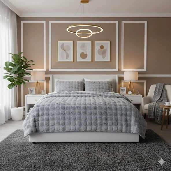COMFORT YORGAN SETİ ÇİFT KİŞİLİK PUFF LORİA GRİ ürün görseli 1