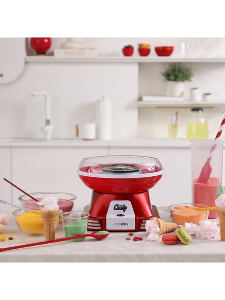 Cookplus Retro Pamuk Şeker Makinesi Kırmızı 5 Parça Set Dayanıklı Plastik Metal Gövdeli Kompakt Tasarım ürün görseli 1