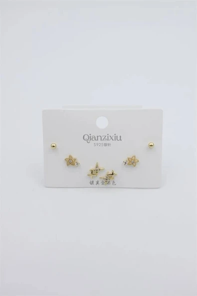 Çoklu Set Küpe - Altın ürün görseli 1