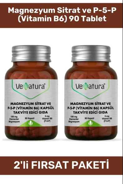 Venatura Magnezyum Sitrat ve P-5-P Vitamin B6 90 Kapsül 2 Adet ürün görseli 1