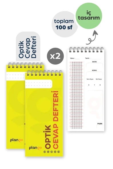 Optik Cevap Defteri SARI (2 Adet - 100 Sayfa) Sınava Hazırlık Optik Form Defteri - Plango ürün görseli 1