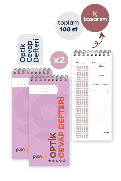 Optik Cevap Defteri MOR (2 Adet - 100 Sayfa) Sınava Hazırlık Optik Form Defteri - Plango ürün görseli 1