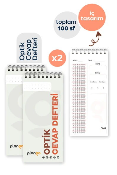 Optik Cevap Defteri KUM BEYAZI (2 Adet - 100 Sayfa) Sınava Hazırlık Optik Form Defteri - Plango ürün görseli 1
