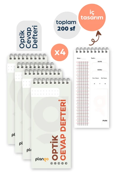 Optik Cevap Defteri KUM BEYAZI (4 Adet - 200 Sayfa) Sınava Hazırlık Optik Form Defteri - Plango ürün görseli 1