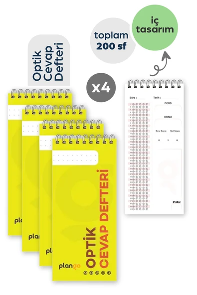 Optik Cevap Defteri SARI (4 Adet - 200 Sayfa) Sınava Hazırlık Optik Form Defteri - Plango ürün görseli 1