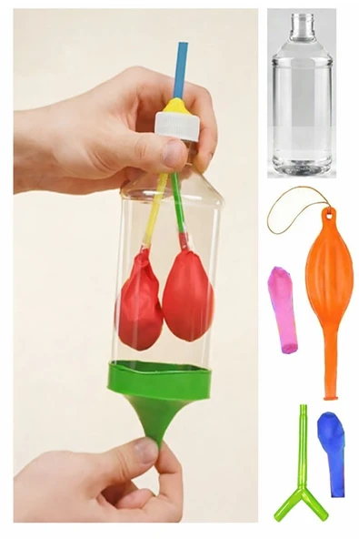 Akciğer Solunum Deney Seti 1 Adet Kutulu Plastik Şişe Y Borusu Balon Tıpa Akciger Model Yapımı Deney Fen ürün görseli 1