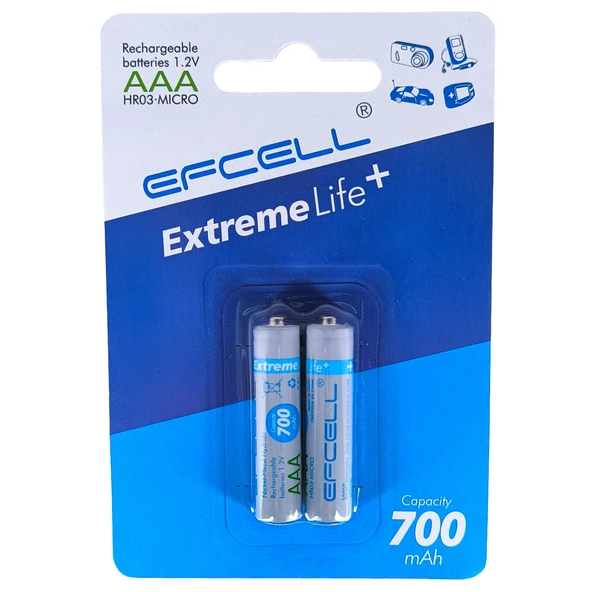Efcell 700mAh İnce Şarjlı Pil 2li AAA 1.2V HR03 Extreme Life ürün görseli 1