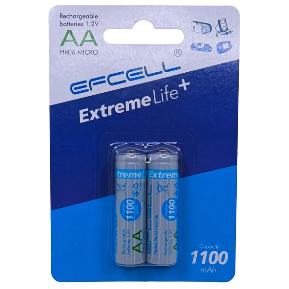 Efcell 1100mAh Şarjlı Kalem Pil 2li AA 1.2V HR06 Extreme Life ürün görseli 1