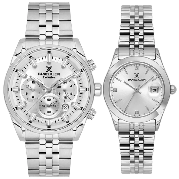 Daniel Klein 8682308449832 Special Edition Gümüş Çelik Kordonlu Takvimli Sevgili Çift Kol Saatleri ürün görseli 1