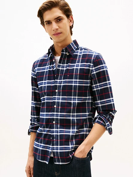 Tommy Hilfiger MW0MW40894 Brushed Oxford Check Rf Erkek Gömlek ürün görseli 1