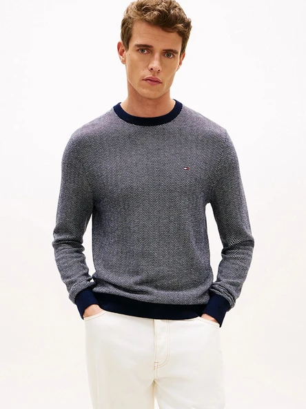 Tommy Hilfiger MW0MW41319 Pima Ctn Cash Herringbone Crew Erkek Kazak ürün görseli 1