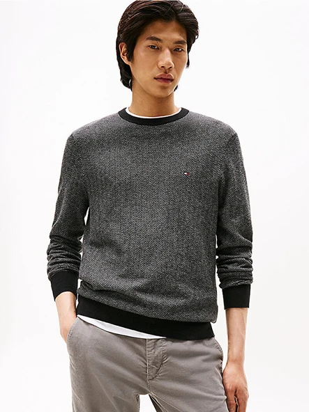 Tommy Hilfiger MW0MW41319 Pima Ctn Cash Herringbone Crew Erkek Kazak ürün görseli 1
