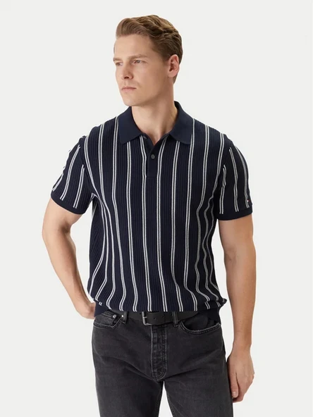 Tommy Hilfiger MW0MW41949 Knitted Vertical Stripe Ss Erkek Polo Tişört ürün görseli 1