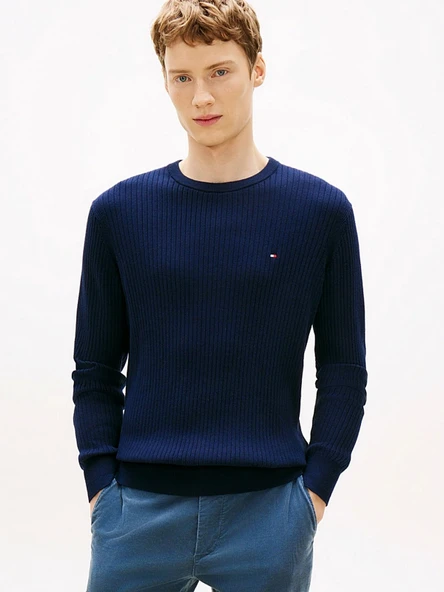 Tommy Hilfiger MW0MW40449 Pima Ctn Cash Structure Crew Erkek Kazak ürün görseli 1