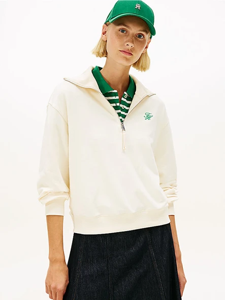Tommy Hilfiger WW0WW49470 Th Script Half Zip Terry Kadın Sweatshirt ürün görseli 1