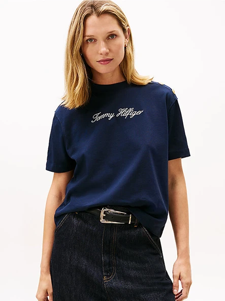 Tommy Hilfiger WW0WW47819 Gold Btn Script Mdrn Ss Kadın Tişört ürün görseli 1