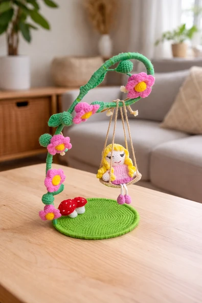 Amigurumi Salıncaklı Kız Figürü Masalsı El Yapımı Dekor ürün görseli 1